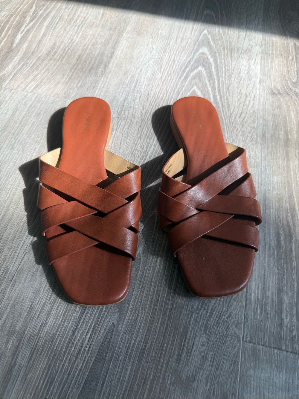 & Other Stories Brown Leather Cross-Strap Slide Mules